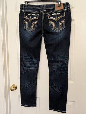 LA IDOL USA Jeans Rhinestone Studded Stretch Jeans Size 15W37xL30 Blue .